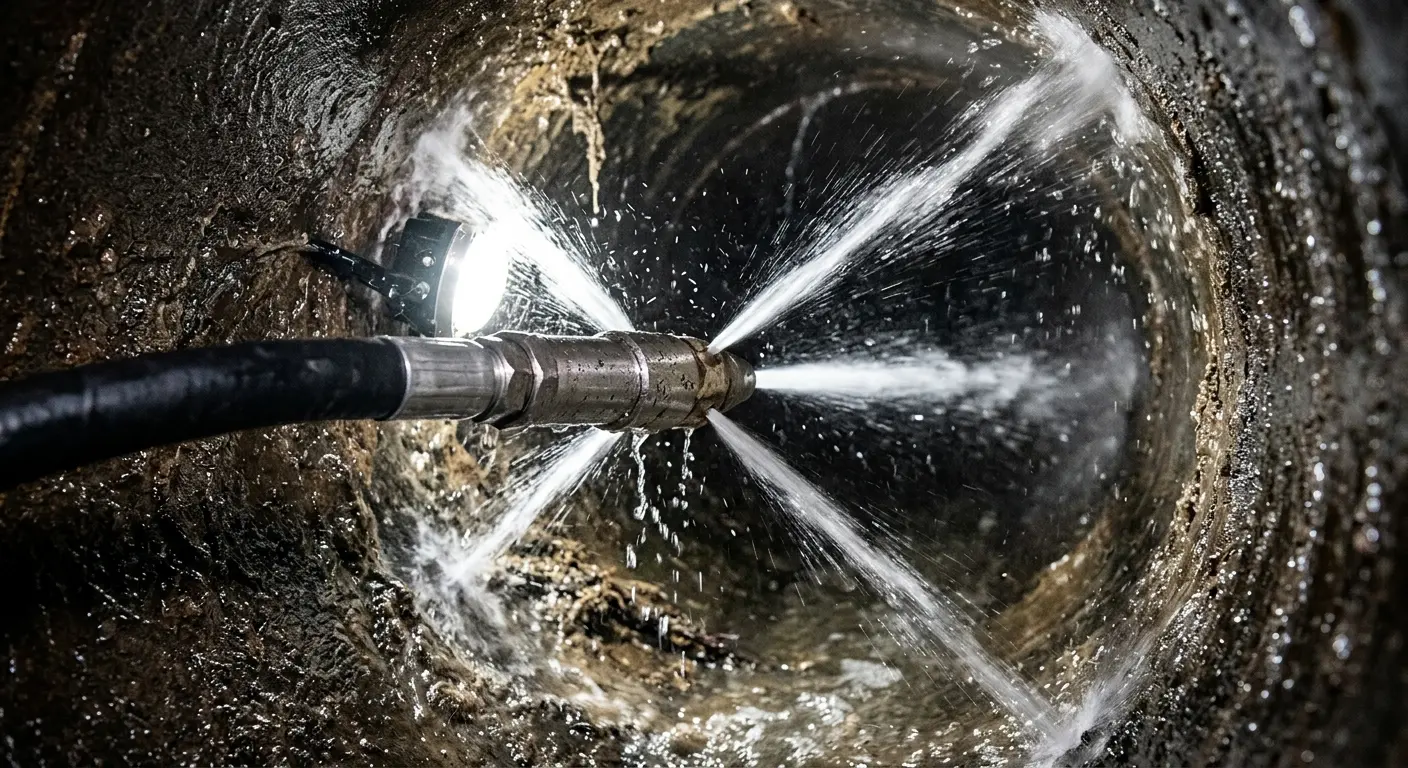 High-pressure hydro jetting nozzle cleaning sewer pipe for Emergency Drain Service in Wailua Homesteads