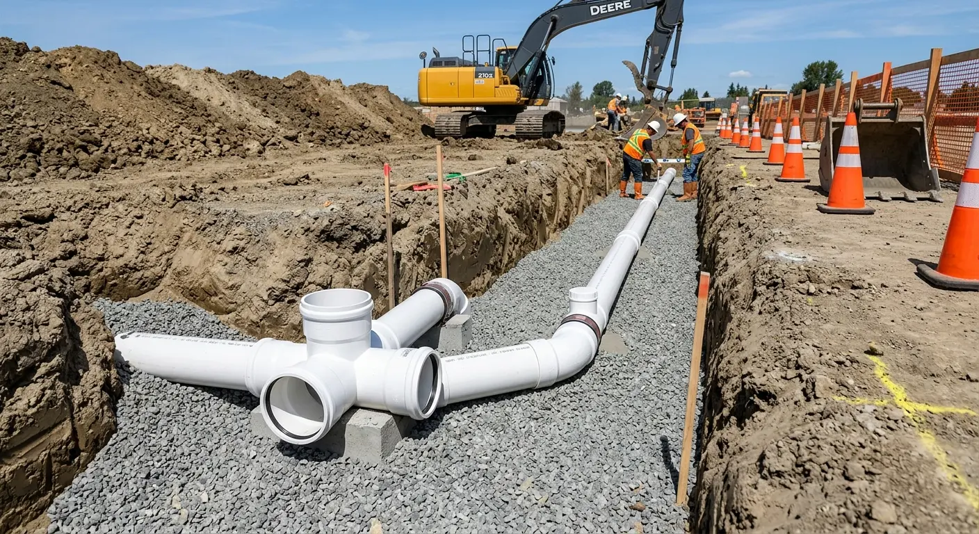New PVC sewer pipe installation in open trench for Sewer Camera Inspection in Wailua Homesteads